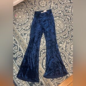 Velvet Flare Pants in Deep Blue